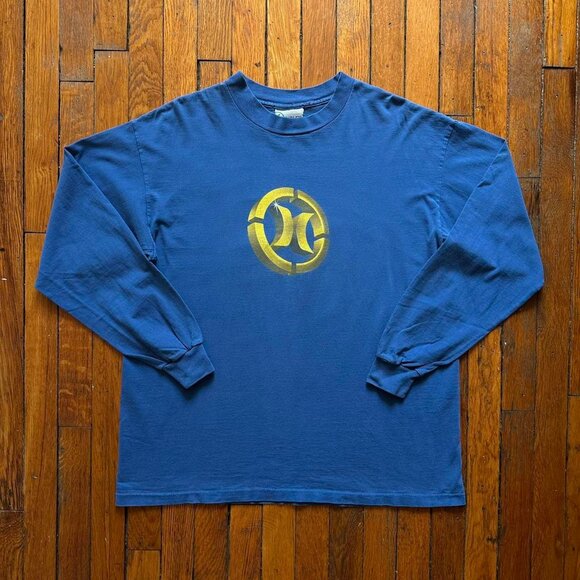 Vintage‎ 90s Hurley Single Stitch Made in USA Shirt Men Large Blue 3D Logo LS - Picture 1 of 6